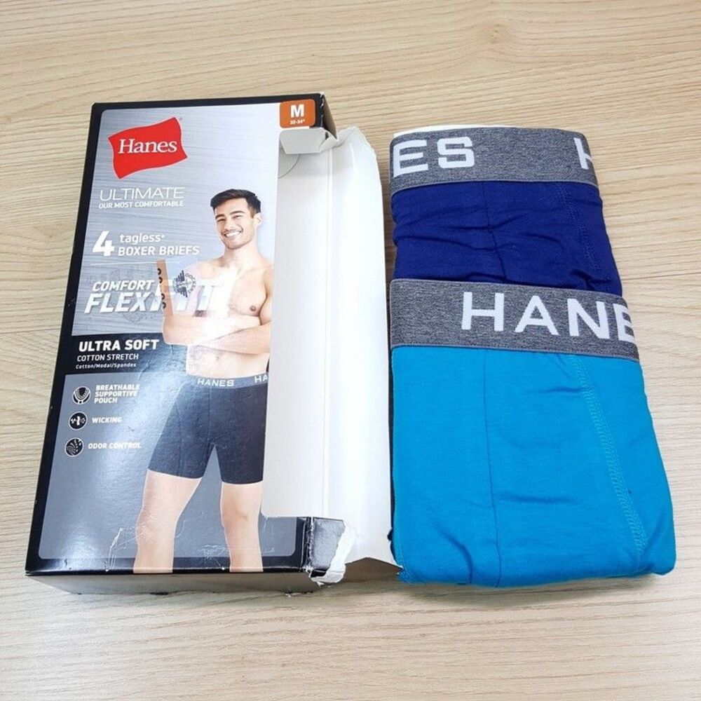 HANES Boxer Briefs Mens Medium Blue 2-Pack Ultimate Comfort Flex Fit